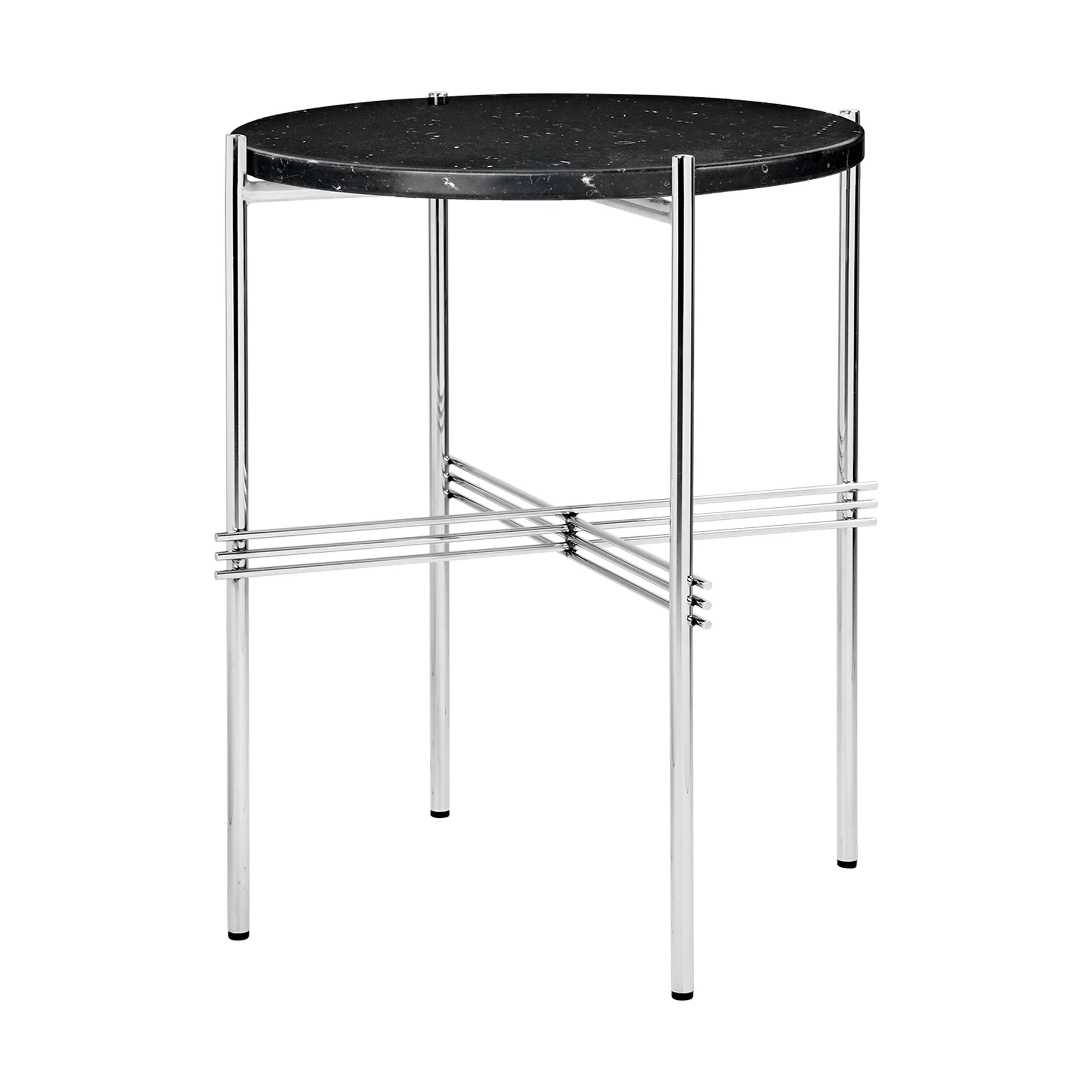 TS salongbord polert stål Ø 40, Black marquina marble GUBI