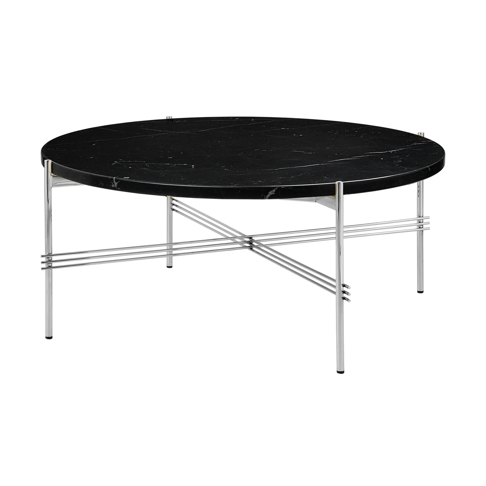 TS salongbord polert stål Ø 80, Black marquina marble GUBI