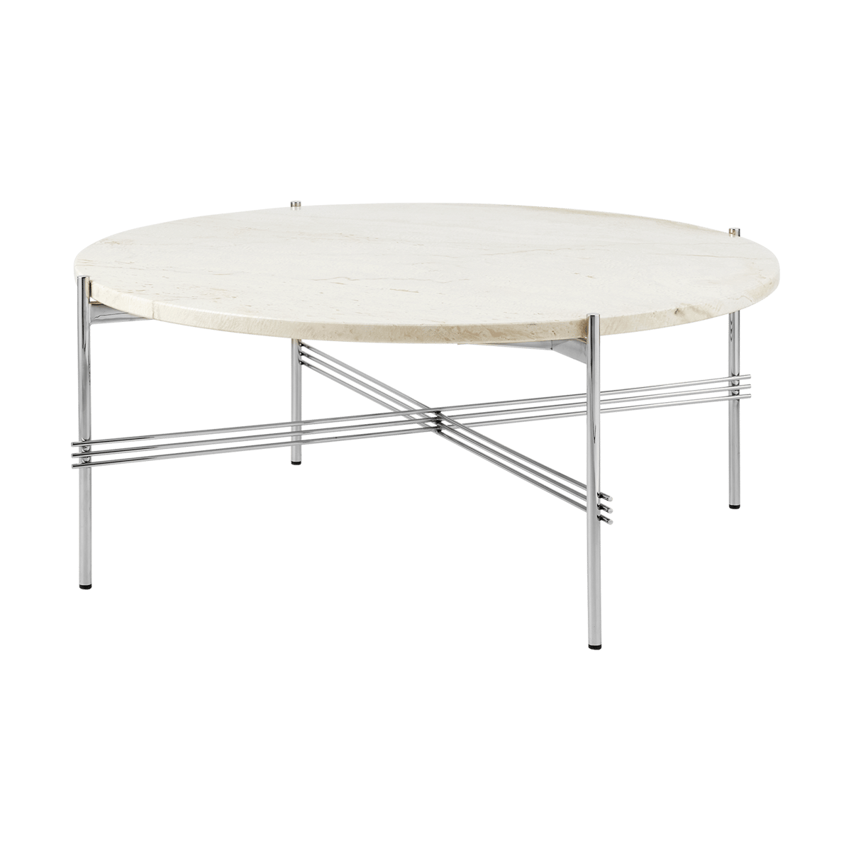 Bilde av GUBI TS salongbord polert stål Ø 80 Neutral white travertine