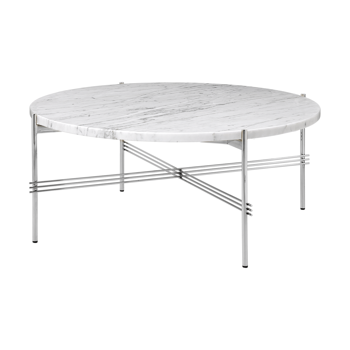 Bilde av GUBI TS salongbord polert stål Ø 80 White carrara marble