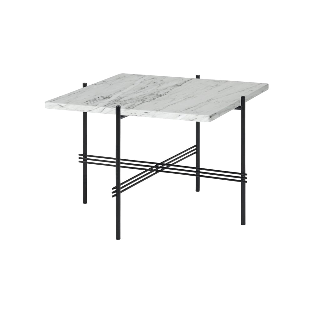 GUBI TS Square salongbord white carrara marble, 55 x 55 cm, sort stativ