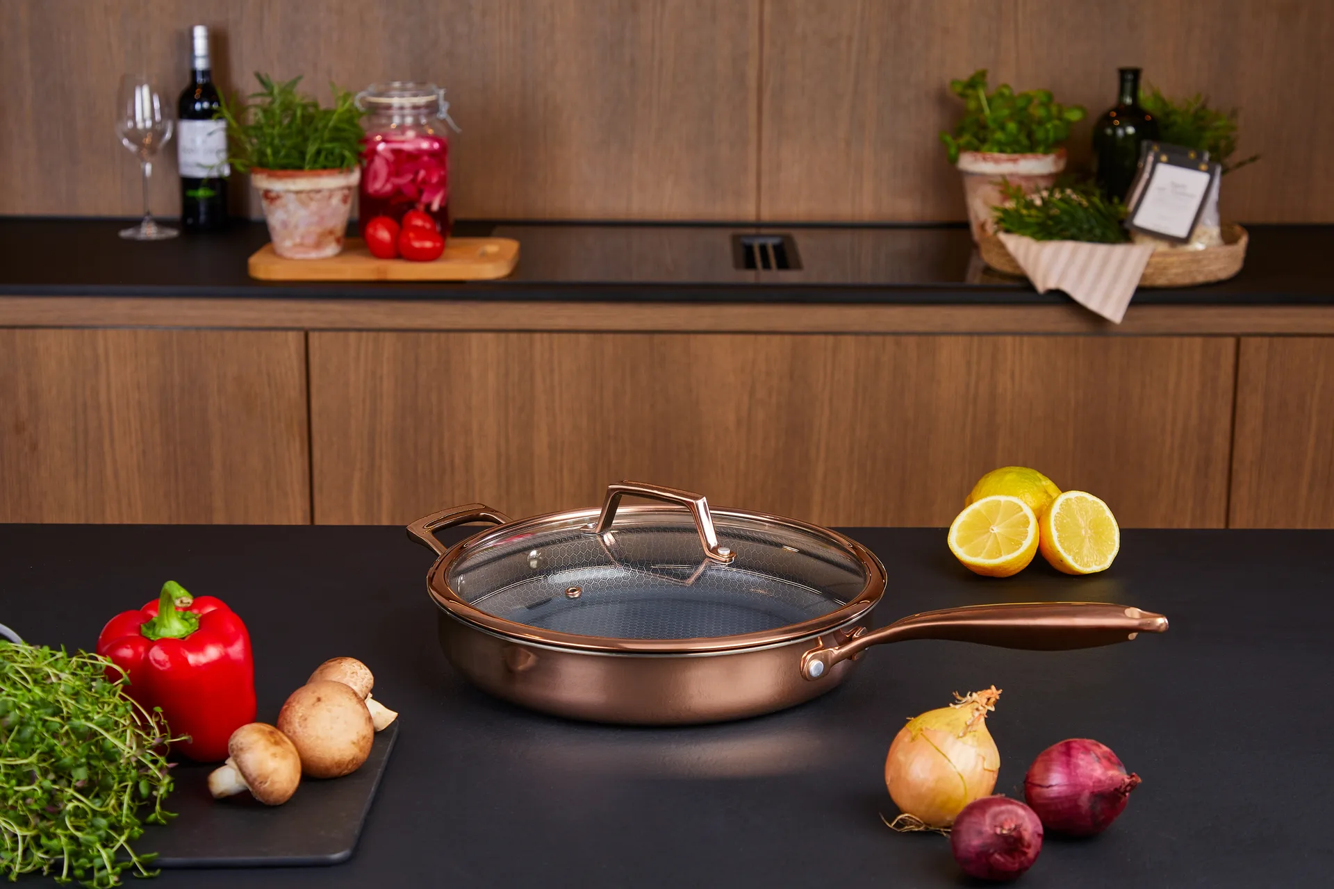 Hâws Santo traktørpanne med lokk hybrid coating, Rose Gold Hâws