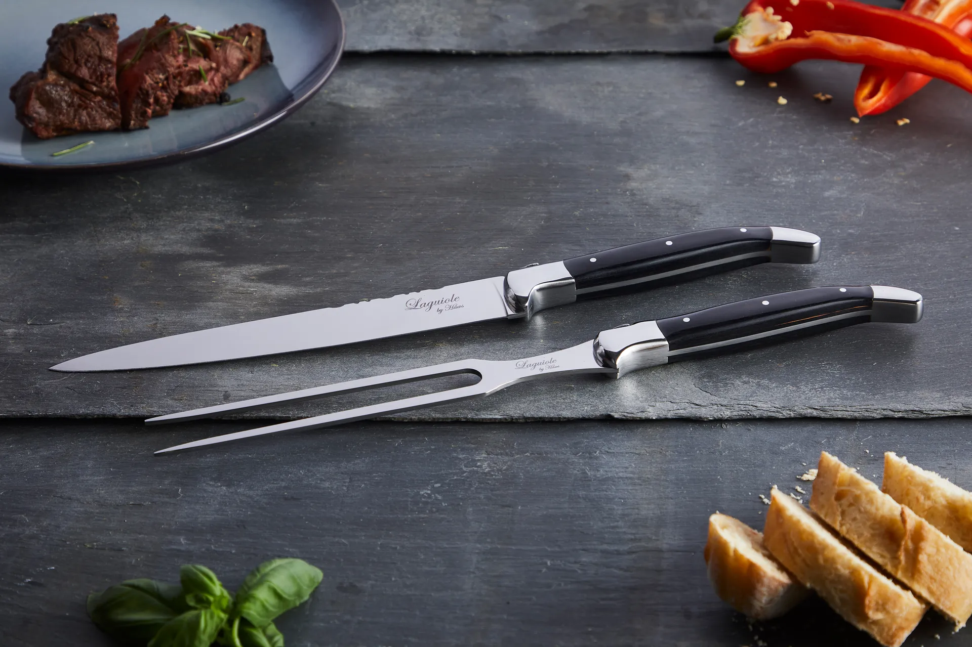 Laguiole By Hâws trancherset 2-deler, Black Wood Hâws