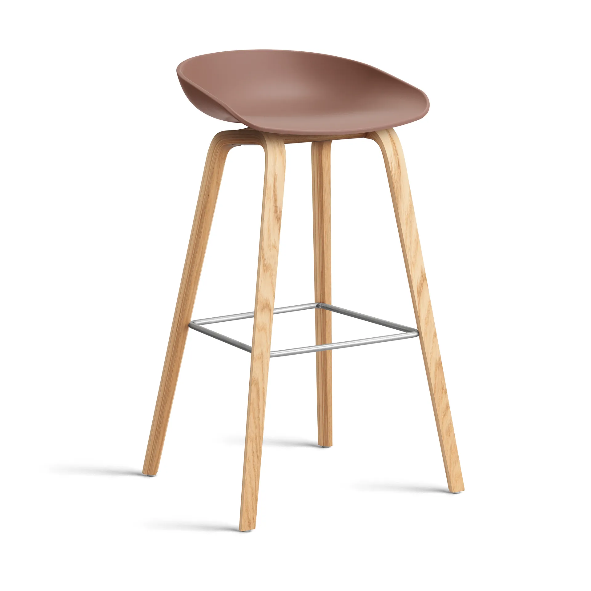 About a Stool 32 High barstol lakkert eikstativ 2.0, Soft brick-rostfritt stålfot HAY