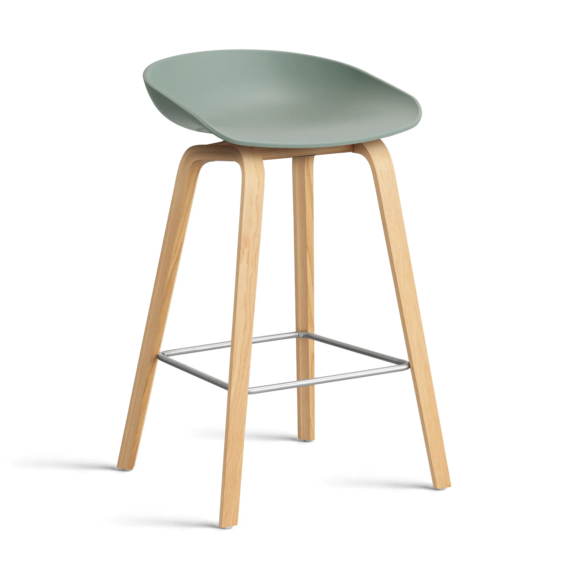 About a Stool 32 Low barstol lakkert eikeramme 2.0, Fall green-rostfritt stålkonstruksjon HAY