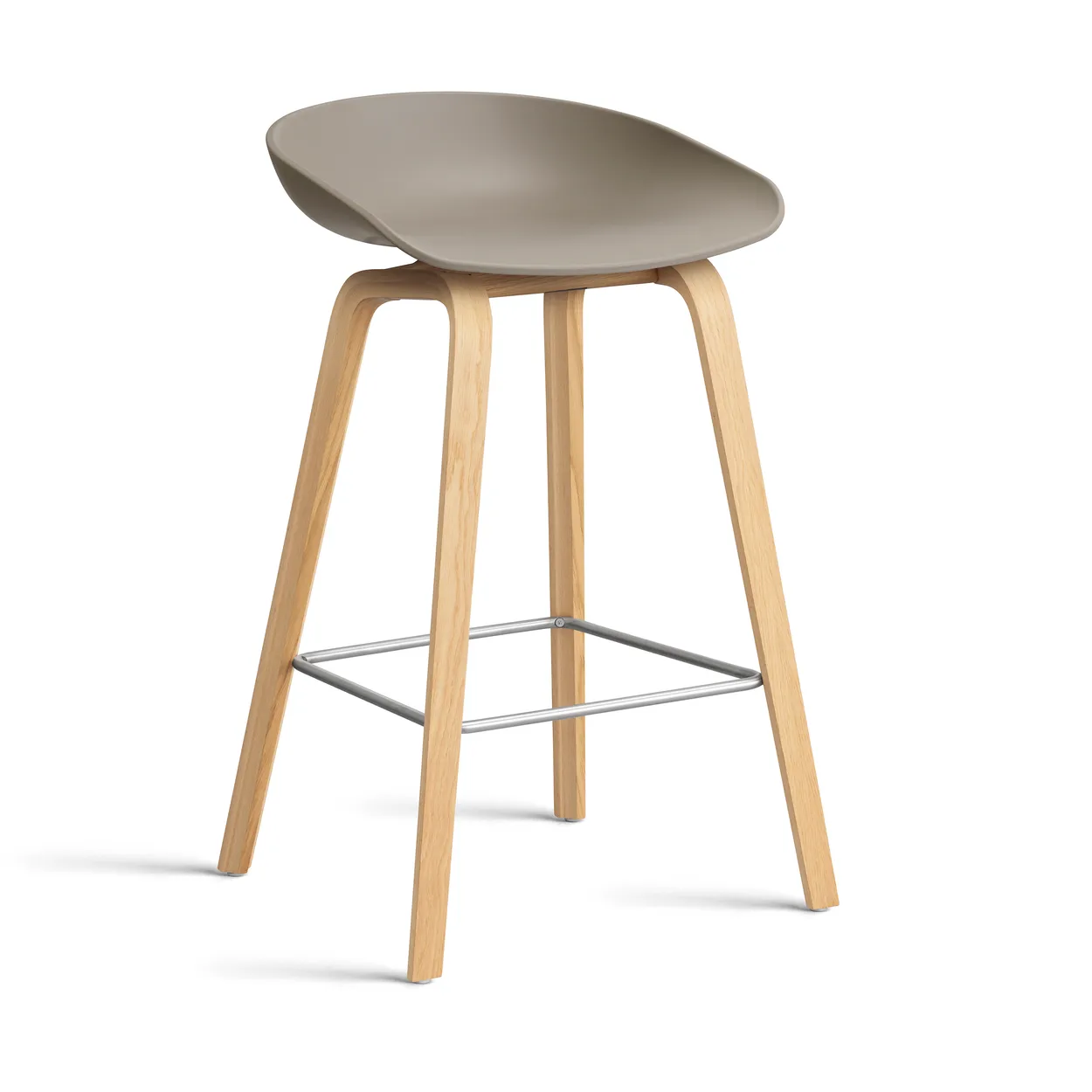 HAY About a Stool 32 Low barstol lakkert eikeramme 2.0 Khaki-rostfritt stålstøtte