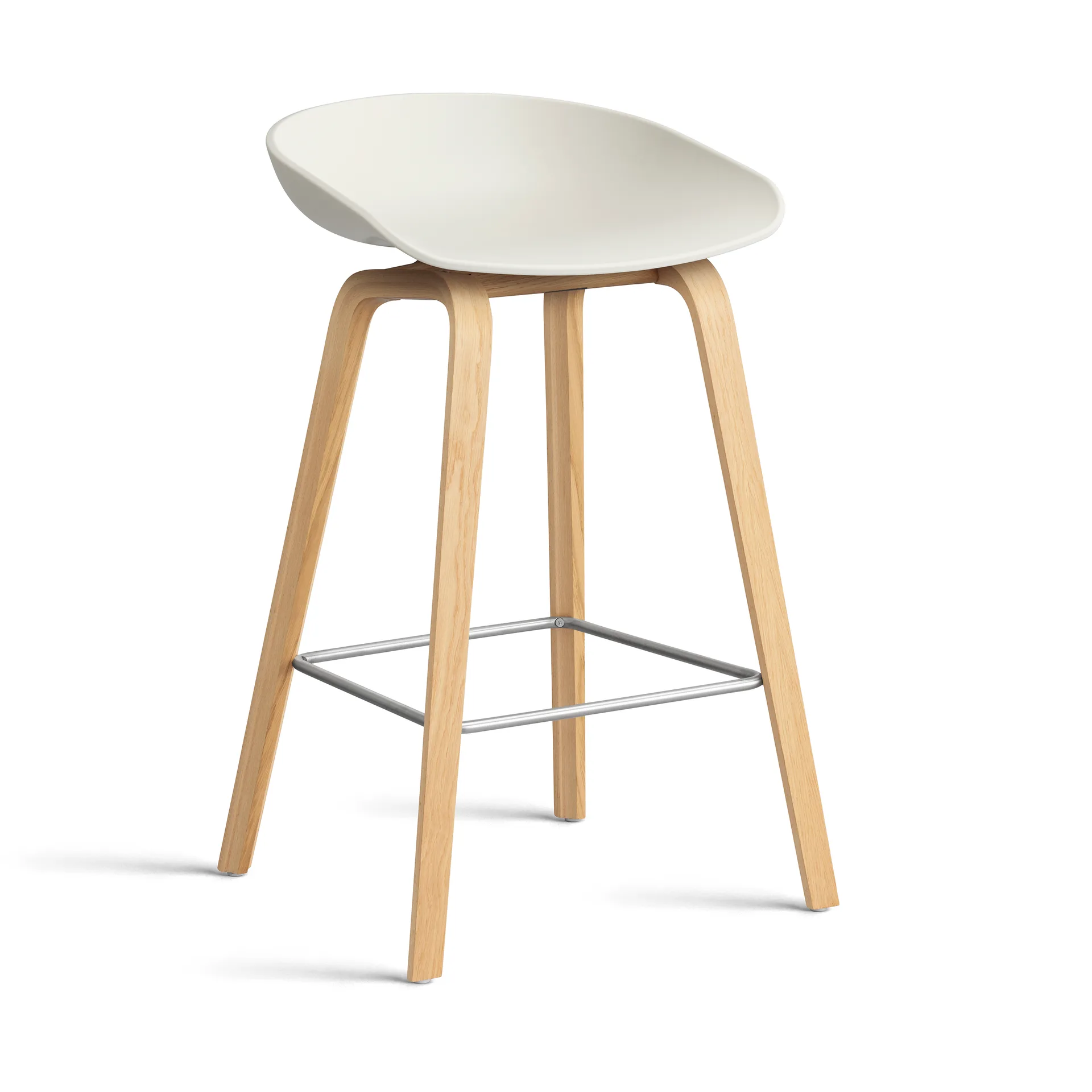 About a Stool 32 Low barstol lakkert eikeramme 2.0, Melange cream-rostfritt stålkonsoll HAY