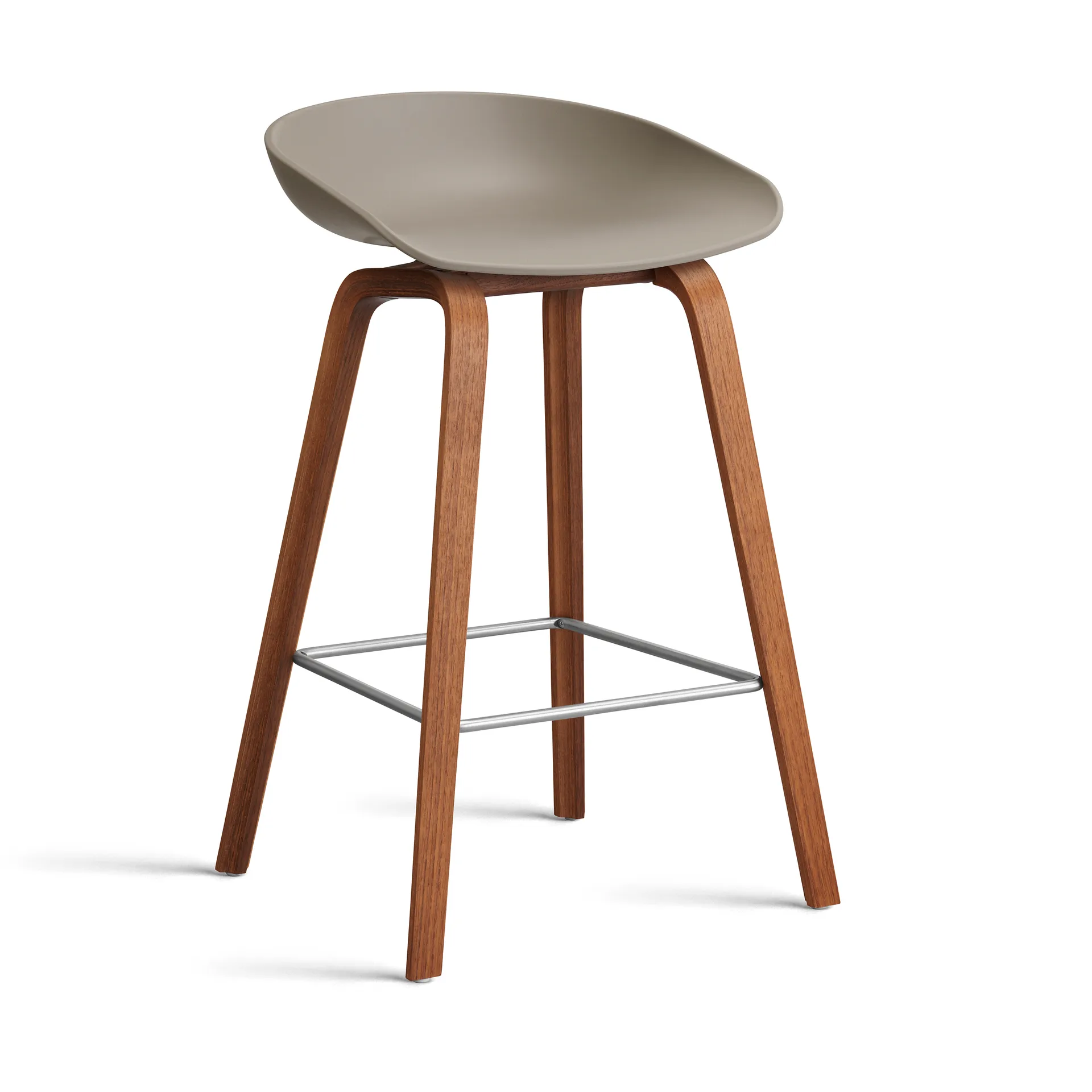 About a Stool 32 Low barstol valnøttstativ 2.0, Khaki-rustfritt stålfeste HAY