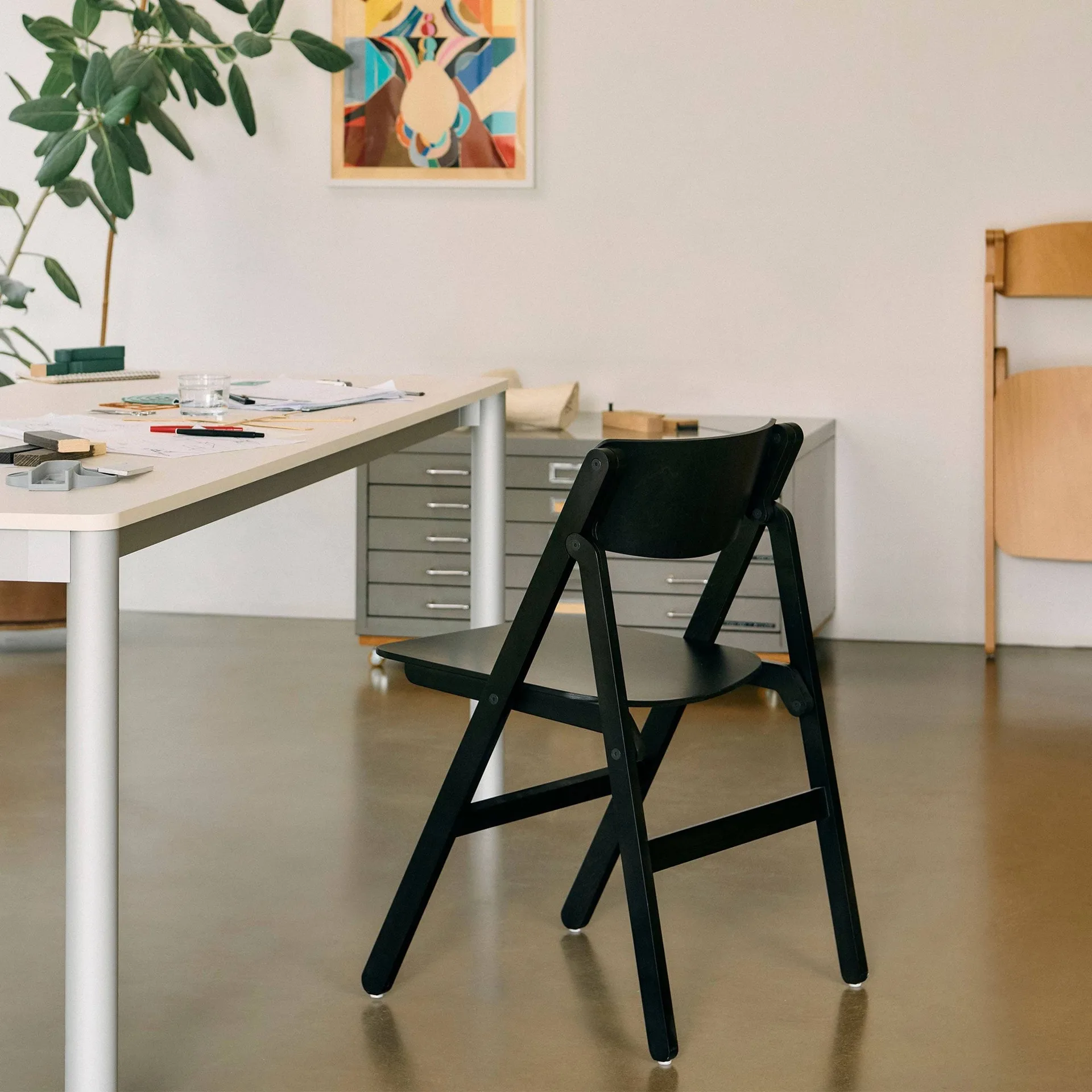 Backflip Chair stol→Backflip Chair stol, Anthracite lakkert bøk HAY