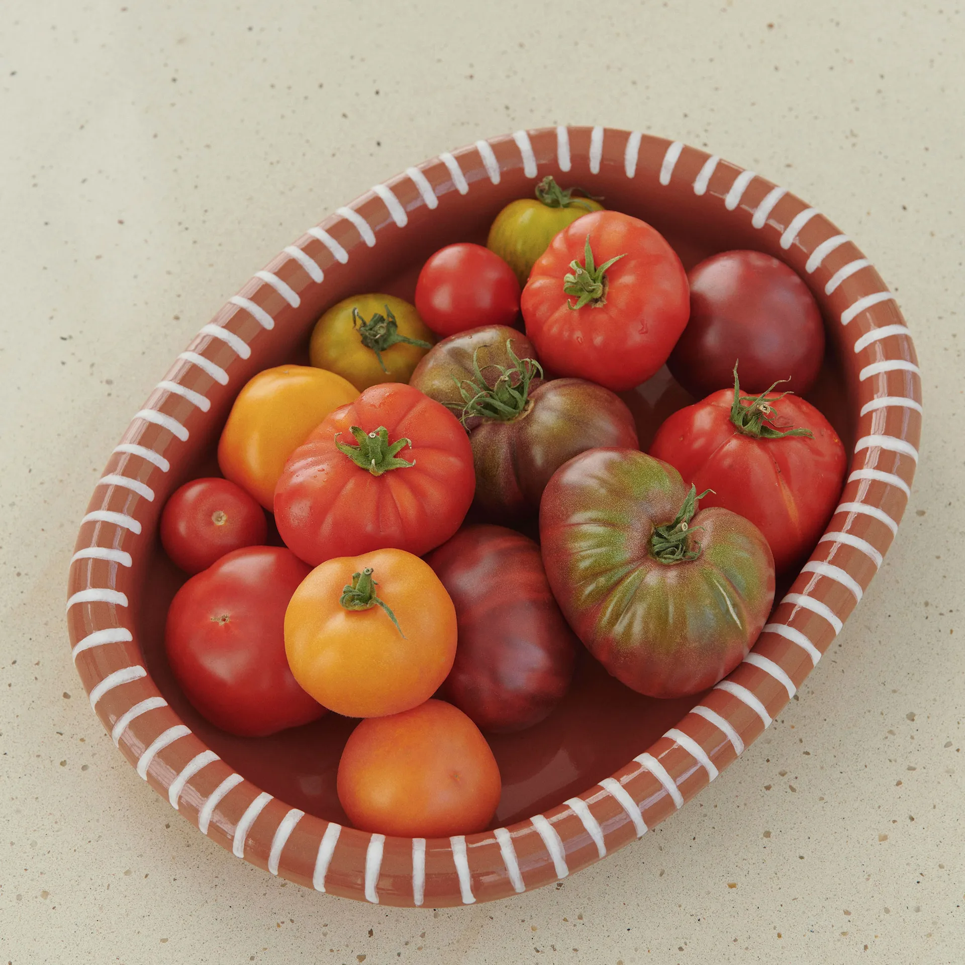 Barro ovalt serveringsfat stort 27x36 cm, Natural with stripes HAY