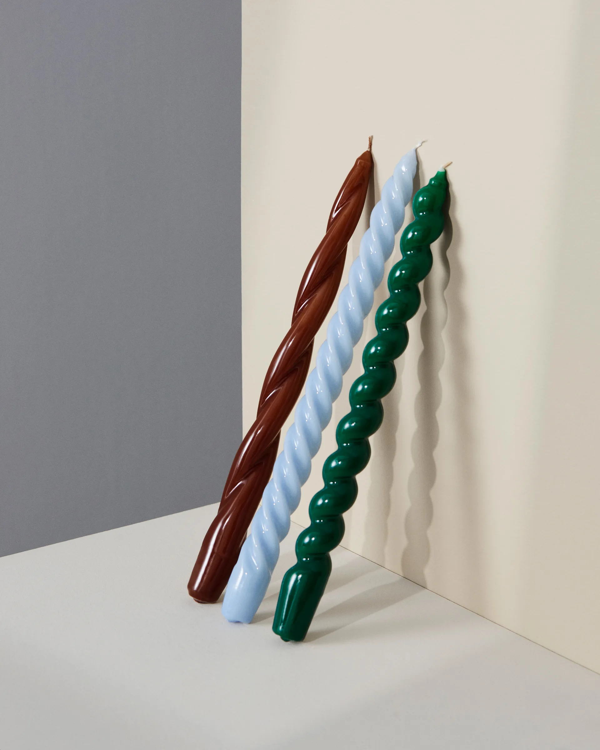 Candle Long Spiral lys, Green HAY