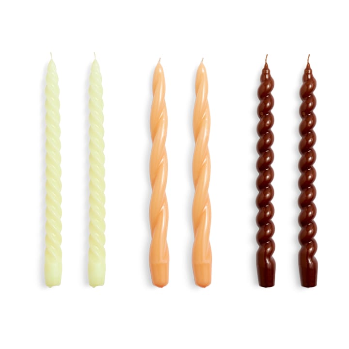 Candle Long Twist/Spiral lys miks 6-pakning - Dark peach-brown - HAY