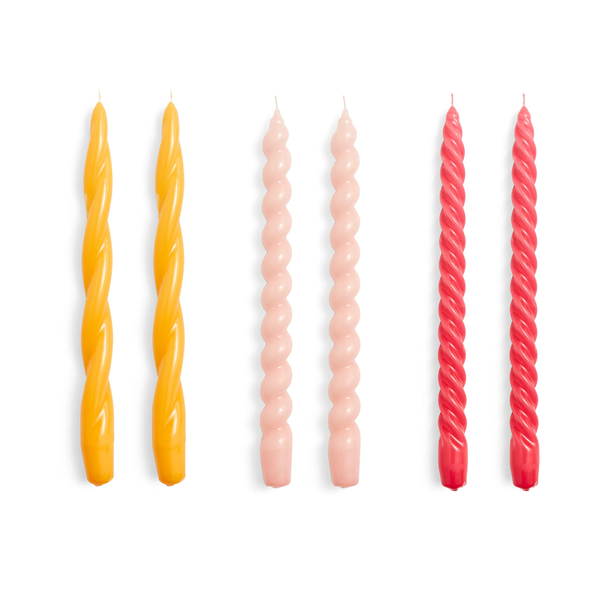 Candle Long Twist/Spiral lys miks 6-pakning, Rose-raspberry HAY