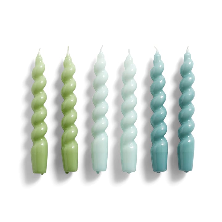 Candle Spiral lys 6-stk. - Green-arctic blue-teal - HAY