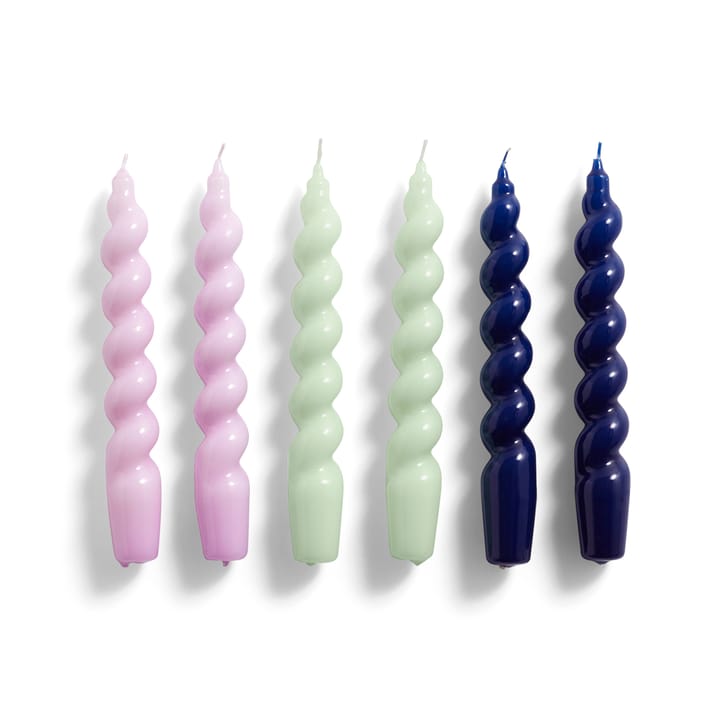 Candle Spiral lys 6-stk. - Lilac-mint-midnight blue - HAY