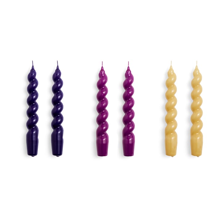 Candle Spiral lys 6-stk. - Purple-fuschia-mustard - HAY