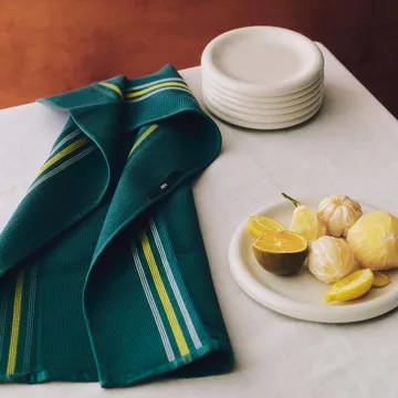 Canteen kjøkkenhåndkle 52×80 cm - Green-yellow block stripe - HAY