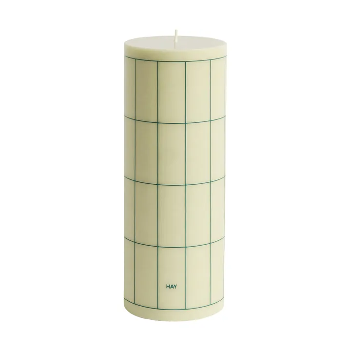Column Candle blokklys large 25 cm - Light green with dark green grid check - HAY