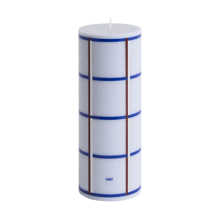 Column Candle blokklys medium 20 cm - Light blue, blue, bordeaux and silver - HAY
