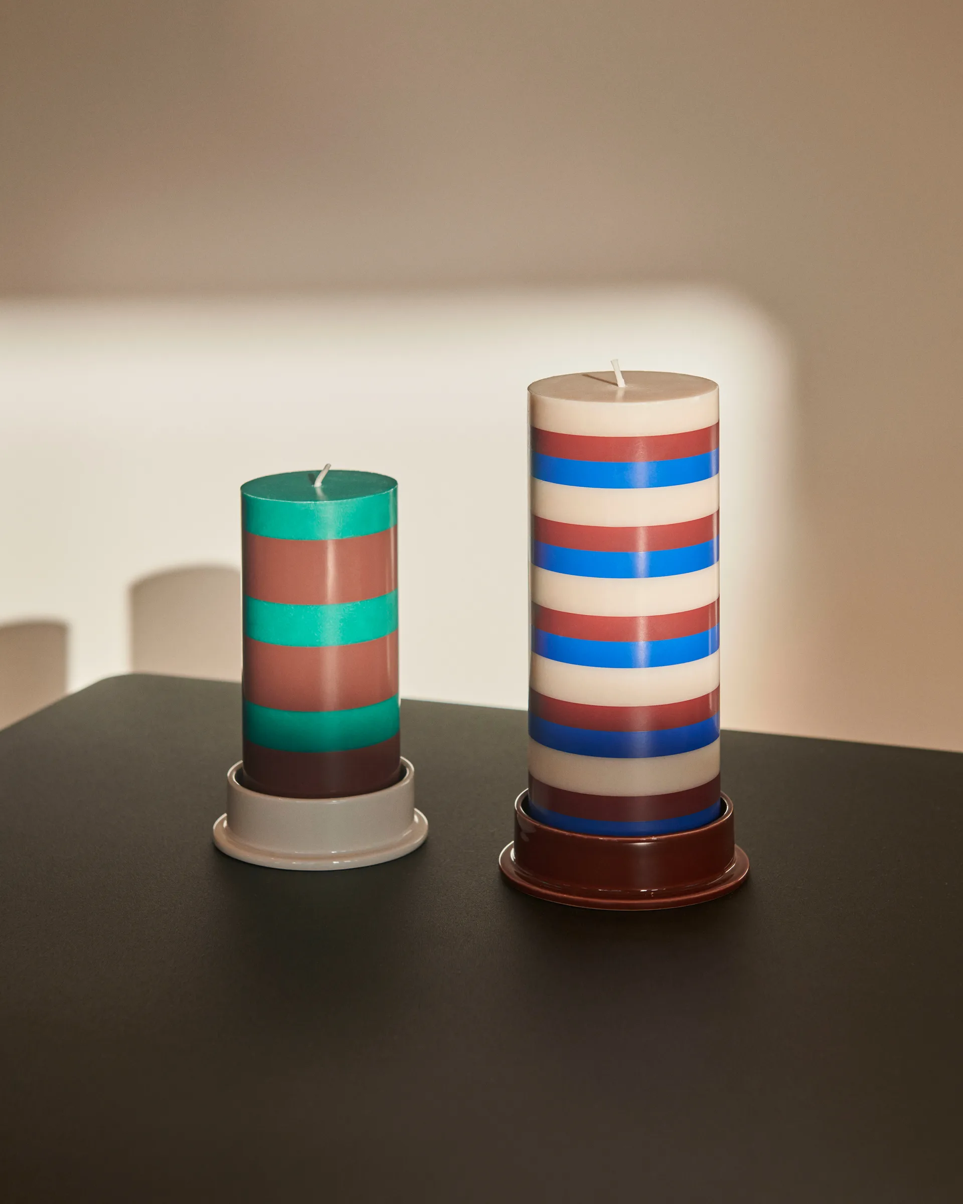Column Candle blokklys medium 20 cm, Off white-brown-blue HAY