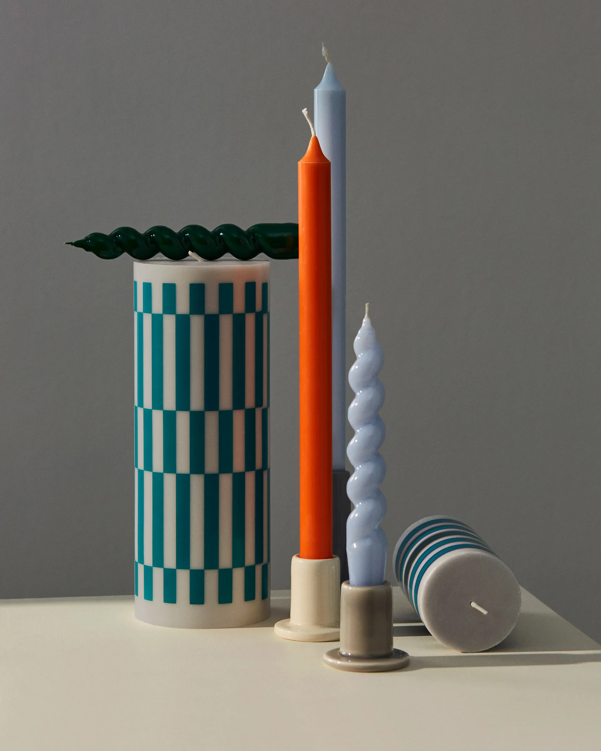 Column Candle kubbelys large 25 cm, Light grey-green HAY