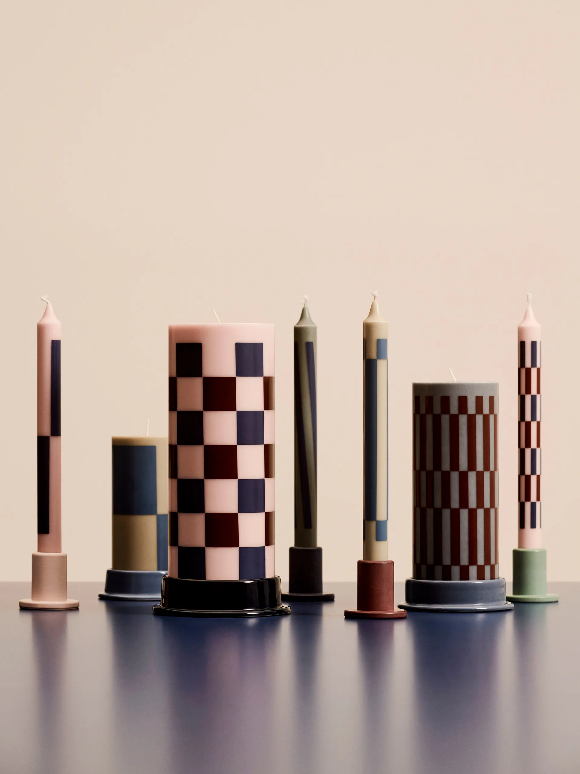 Column Candle kubbelys large 25 cm, Milky green-dark blue HAY