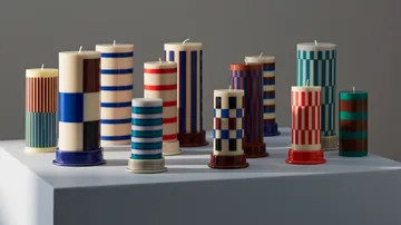 Column Candle kubbelys large 25 cm - Off white-brown-black-blue - HAY