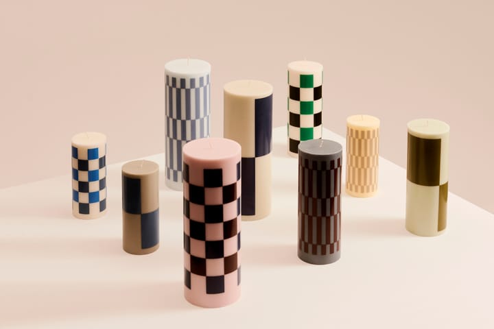 Column Candle kubbelys medium 20 cm, Off white-green-black check HAY