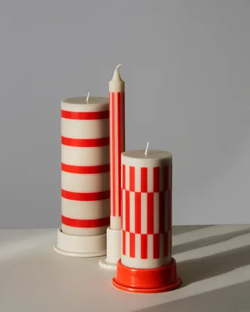 Column Candle kubbelys medium 20 cm - Off white-red - HAY
