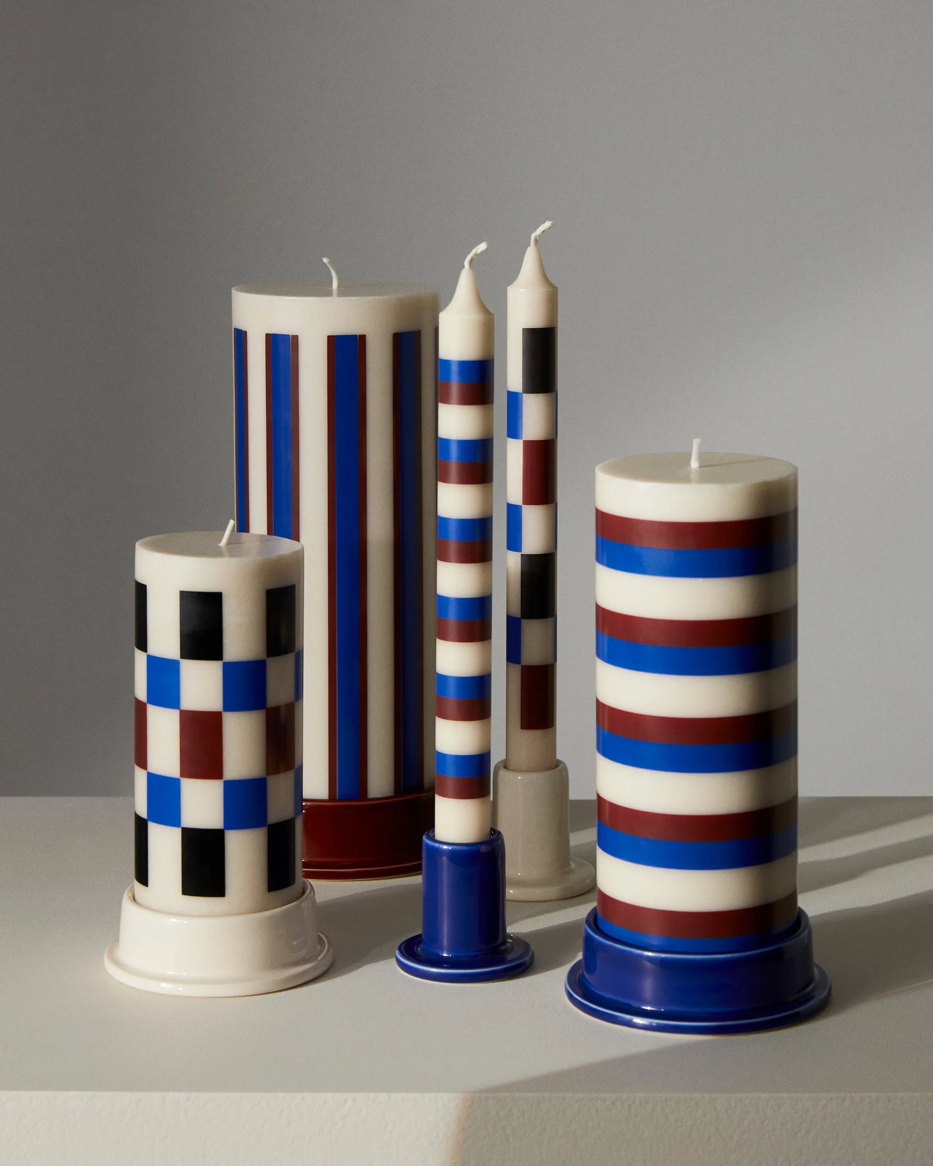 Column Candle kubbelys small 15 cm, Off white-brown-black-blue HAY