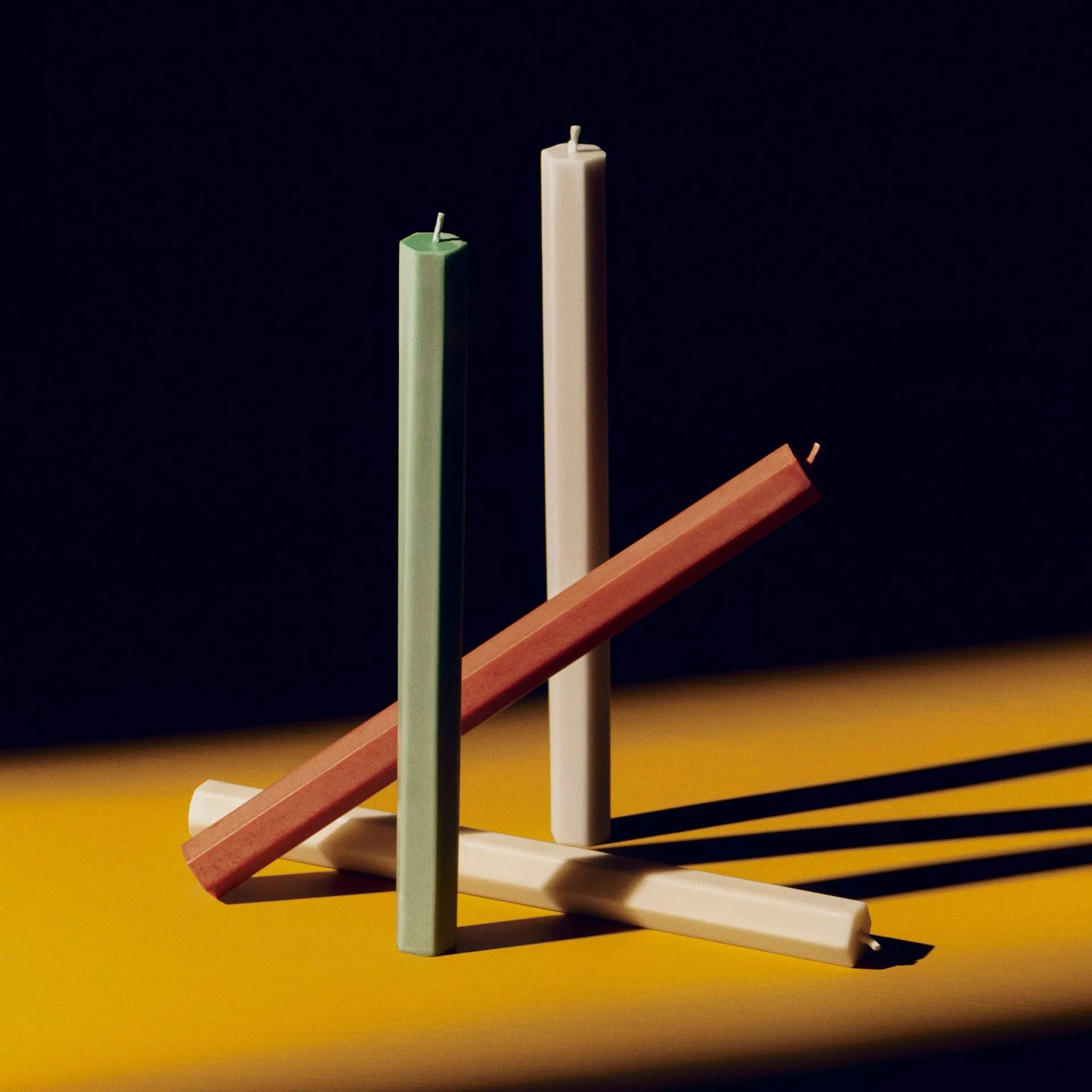 Hexagon Candle lys mix 4-pakning, Forest HAY