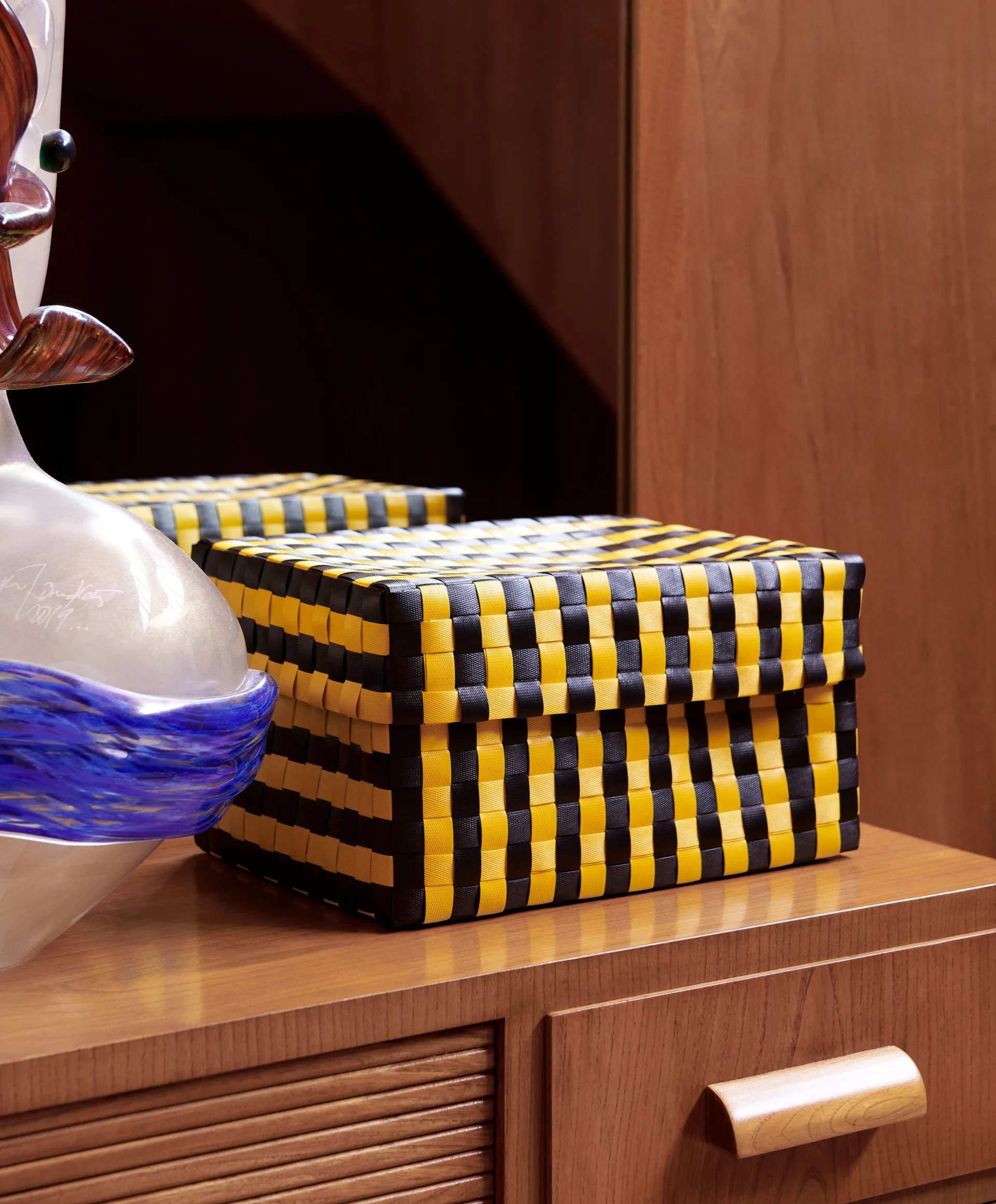 Maxim Stripe Box oppbevaringskurv S 21 x 30 cm, Gul-svart HAY