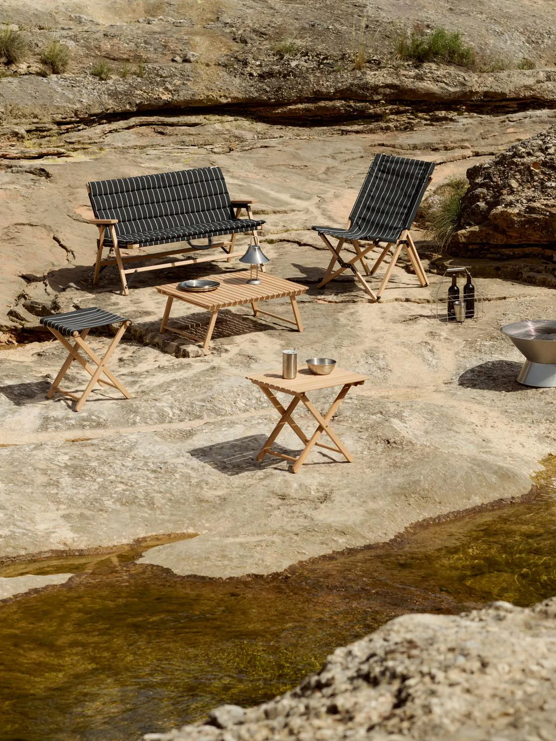 Outdoor Market stol sammenleggbar, Black-beige HAY