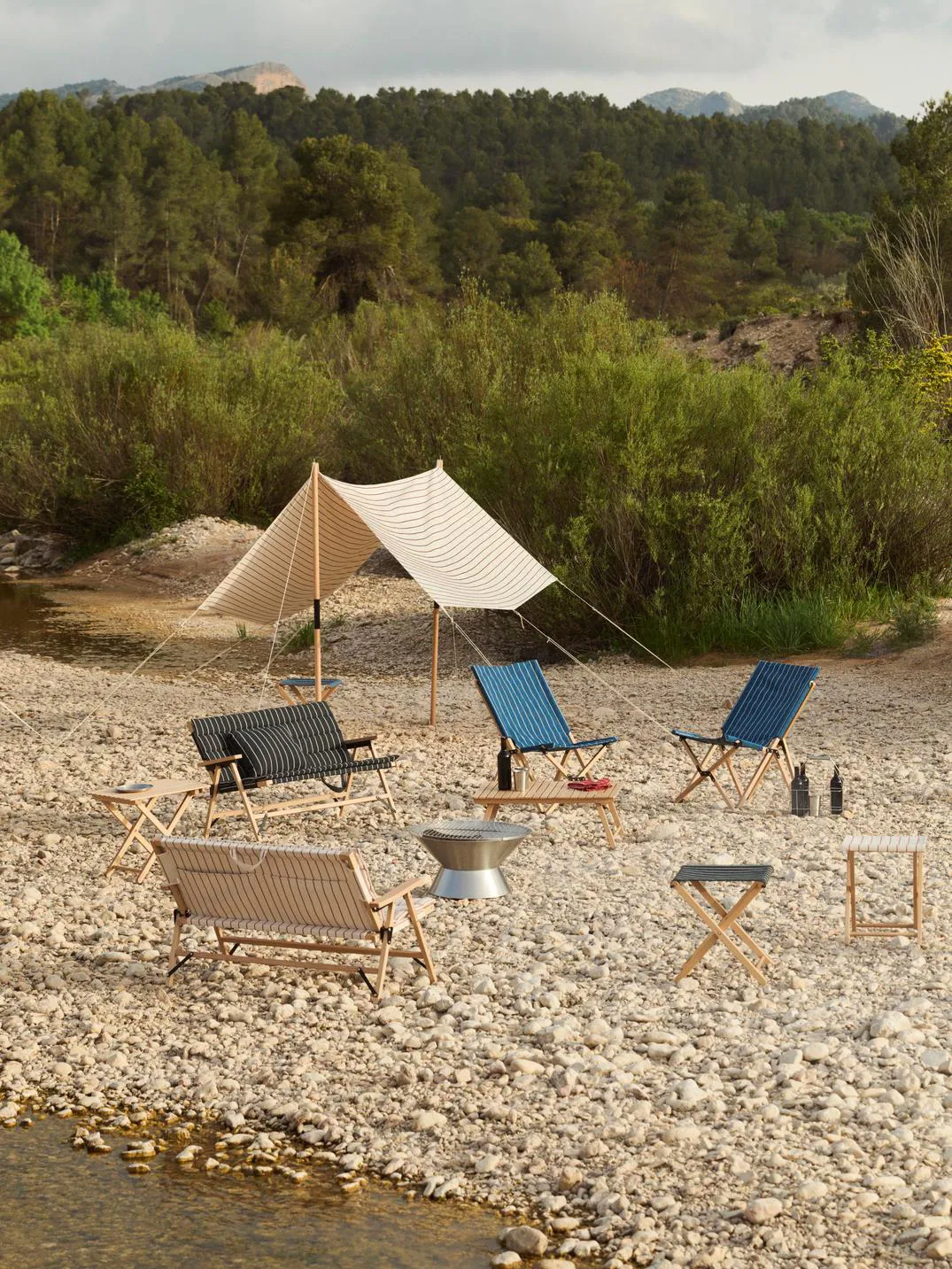 Outdoor Market stol sammenleggbar, Blue-beige HAY