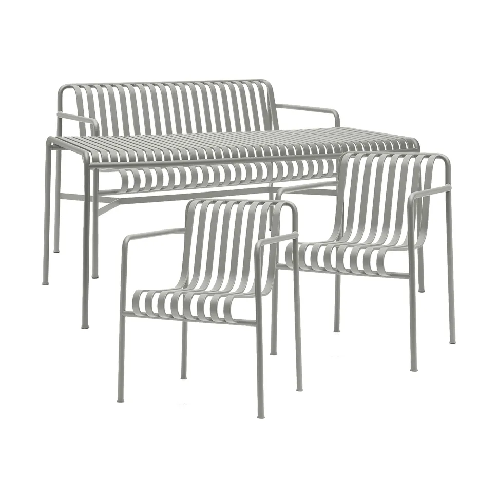 Palissade spisegruppe 2 Dining karmstol + benk 170x90 cm sky grey,  HAY
