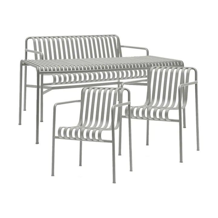 Palissade spisegruppe 2 Dining karmstol + benk 170x90 cm sky grey - HAY