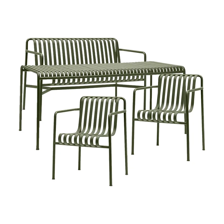 Palissade spisegruppe 2 Dining lenestol + benk 170x90 cm olive - HAY
