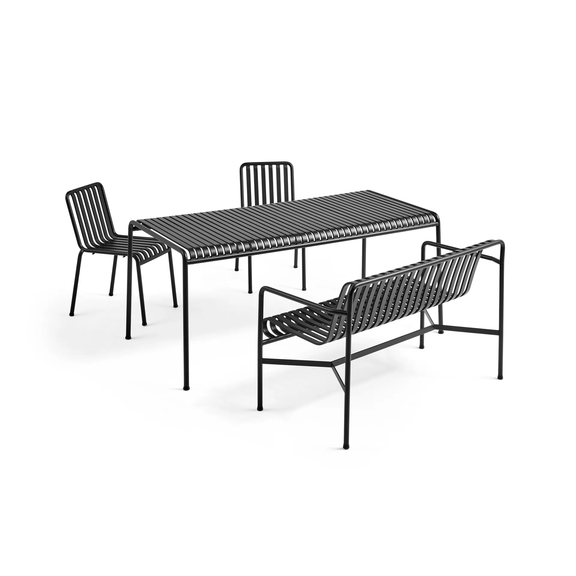 Palissade spisegruppe 2 stoler + benk 170x90 cm - Anthracite,  HAY