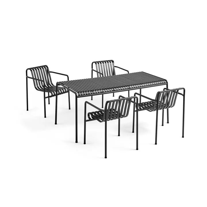 Palissade spisegruppe 4 karmstoler 170x90 cm - Anthracite - HAY