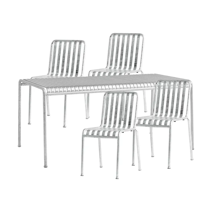Palissade spisegruppe 4 stoler 170x90 cm galvanisert - HAY