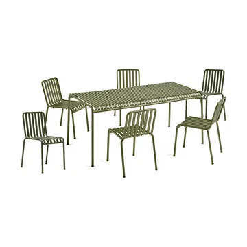 Palissade spisegruppe 6 stoler 170x90 cm olive - HAY