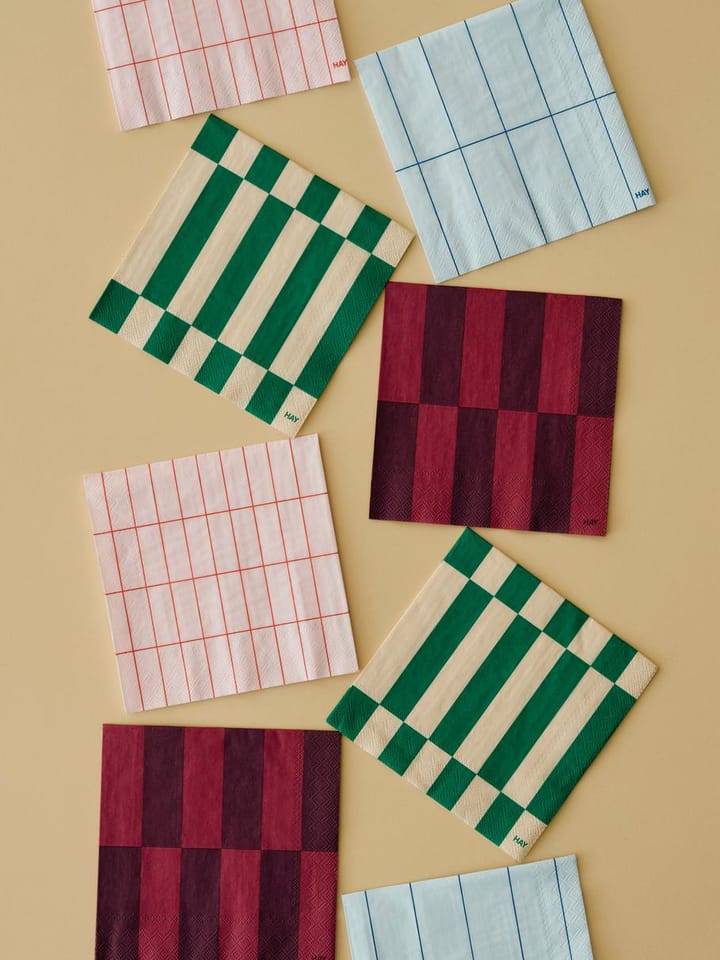 Pattern Dinner serviett 40x40 cm 20-pakning, Light pink-red grid HAY