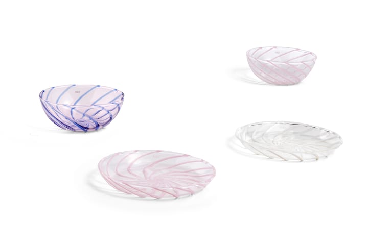 Spin skål Ø 8,5 cm, 2-pakning, Lyserosa-blå stripete HAY