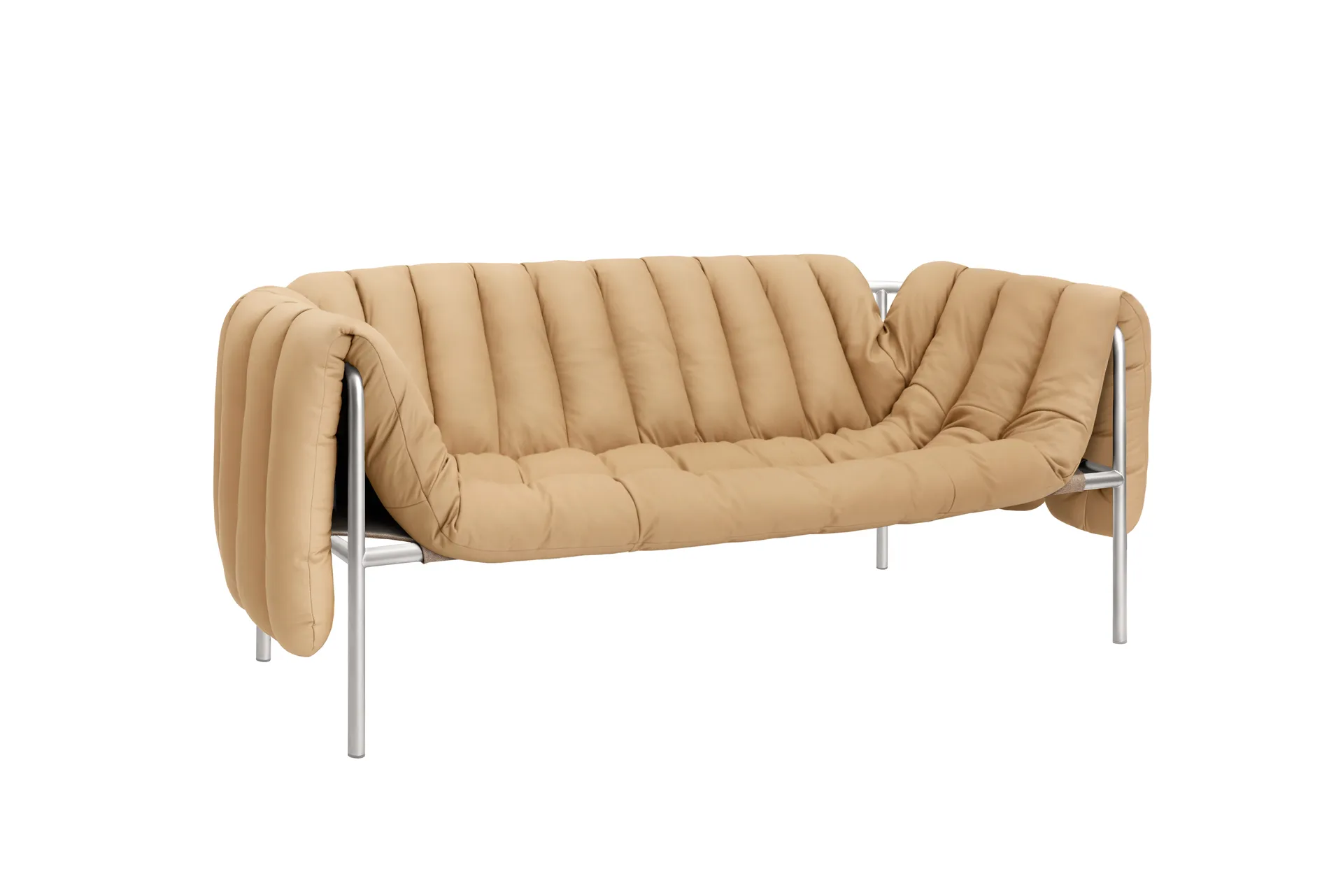 Puffy 2,5-seters sofa 205 cm, Sand leather-rustfritt stål Hem