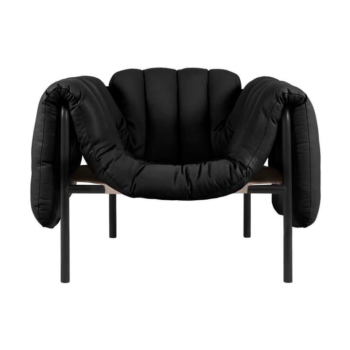 Puffy loungelenestol - Black leather-black grey - Hem