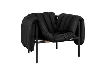 Puffy loungelenestol - Black leather-black grey - Hem