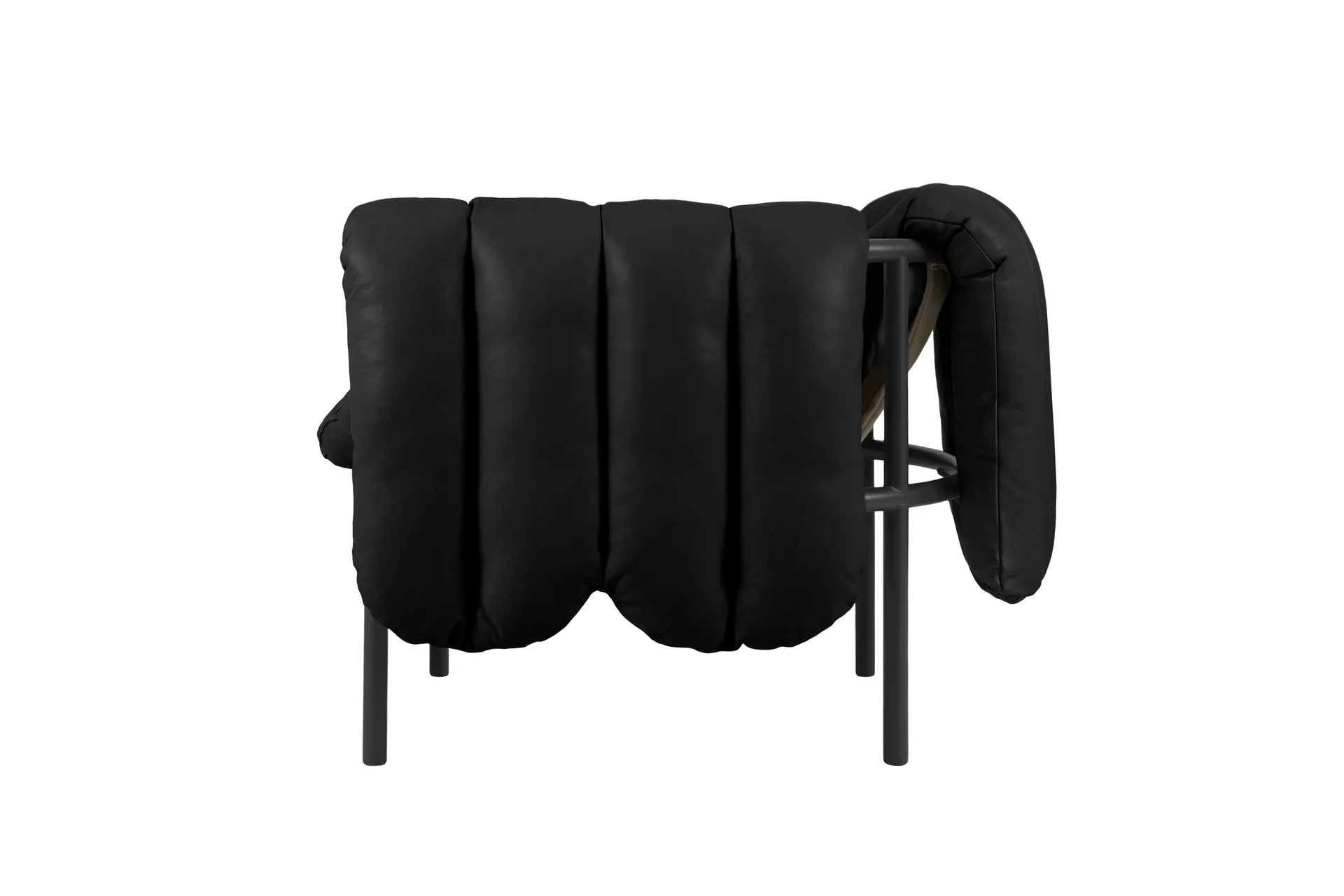 Puffy loungelenestol, Black leather-black grey Hem