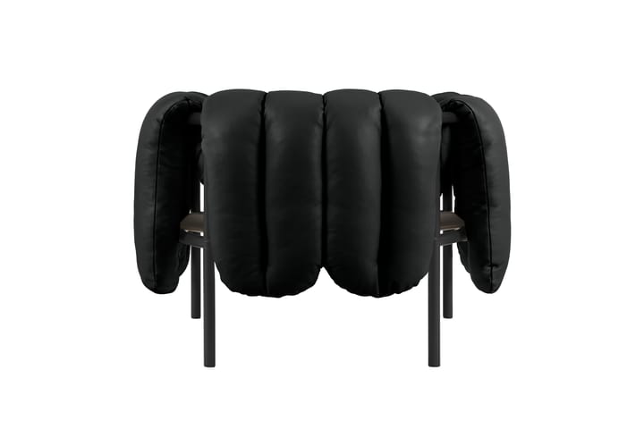 Puffy loungelenestol, Black leather-black grey Hem