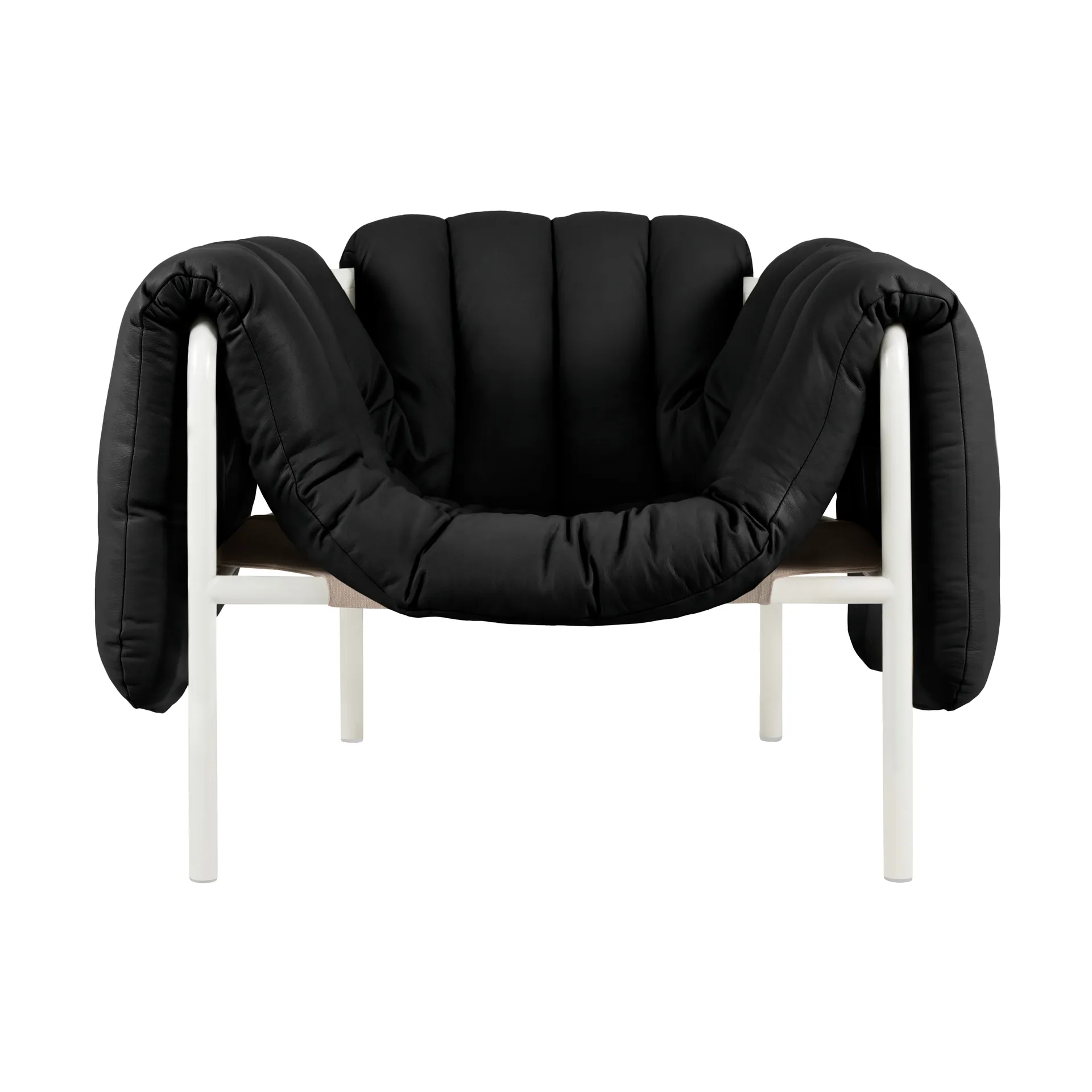 Puffy loungelenestol, Black leather-cream Hem