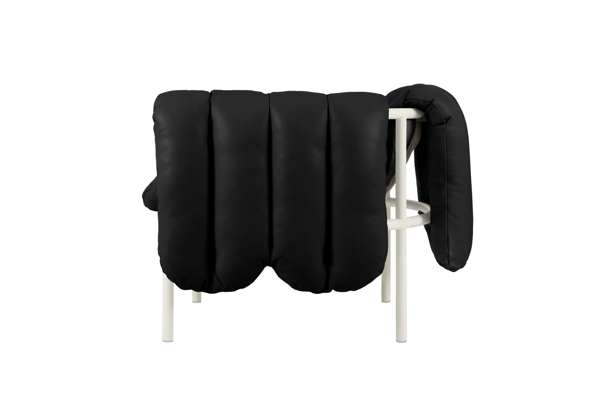 Puffy loungelenestol, Black leather-cream Hem